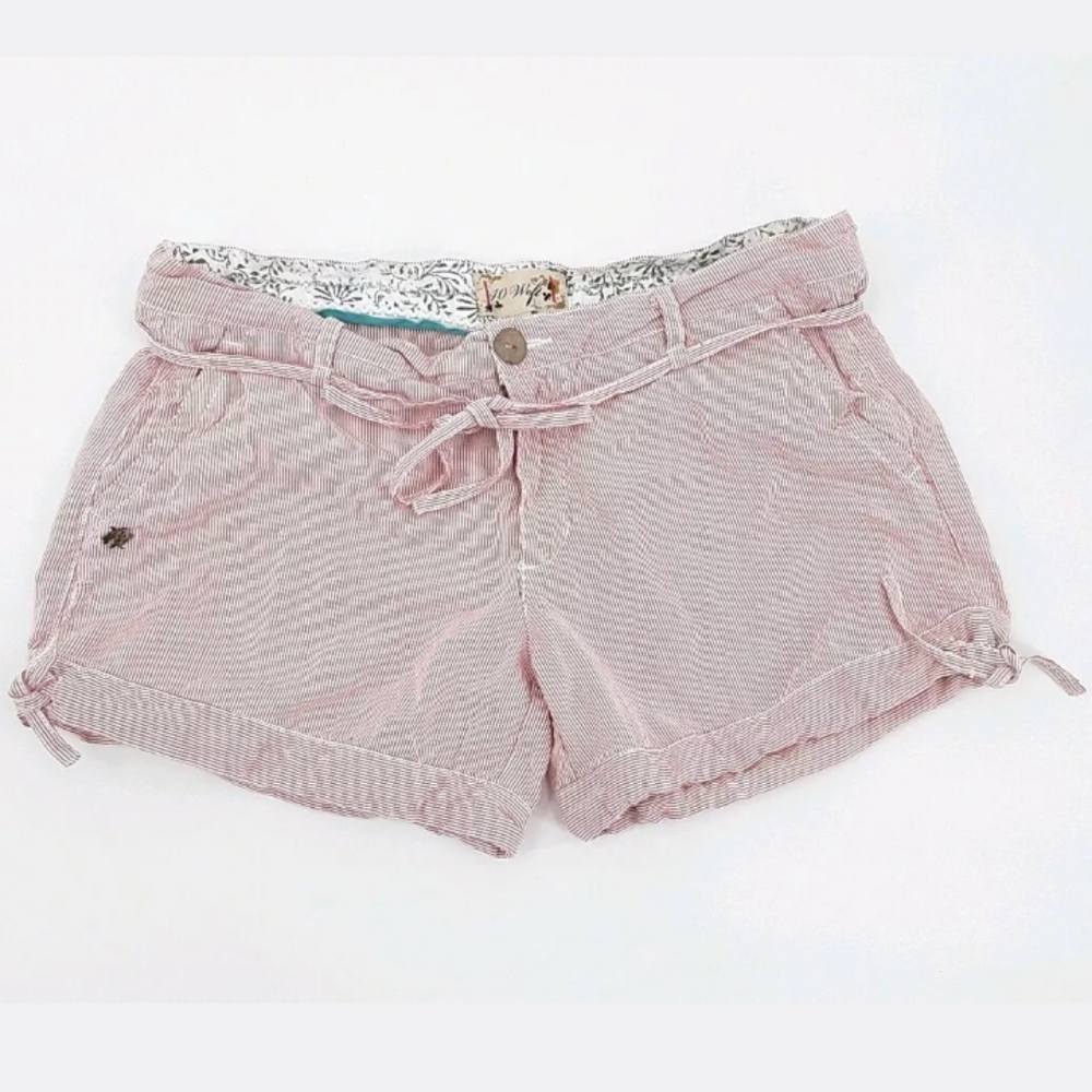 40 Weft Shorts Red White Stripe Cotton Flat Front